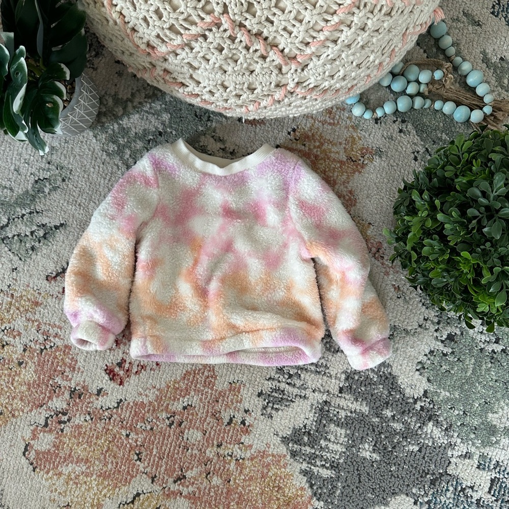 Cat & Jack Toddler Girls Sherpa Long Sleeve Pullover, Warm Tie Dye Size 2T - Picture 6 of 12